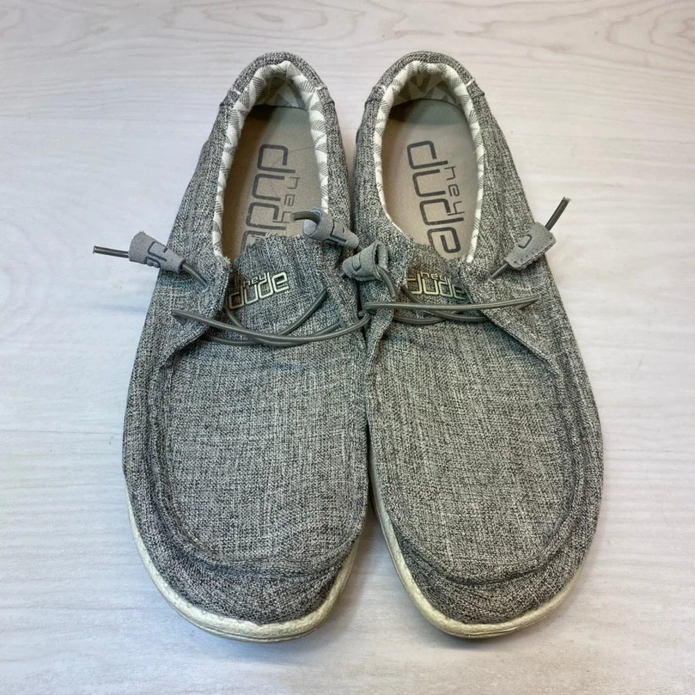 Hey Dude Mens 12 Wally Linen Loafers Iron Grey Casual Slip On Shoes 110793901